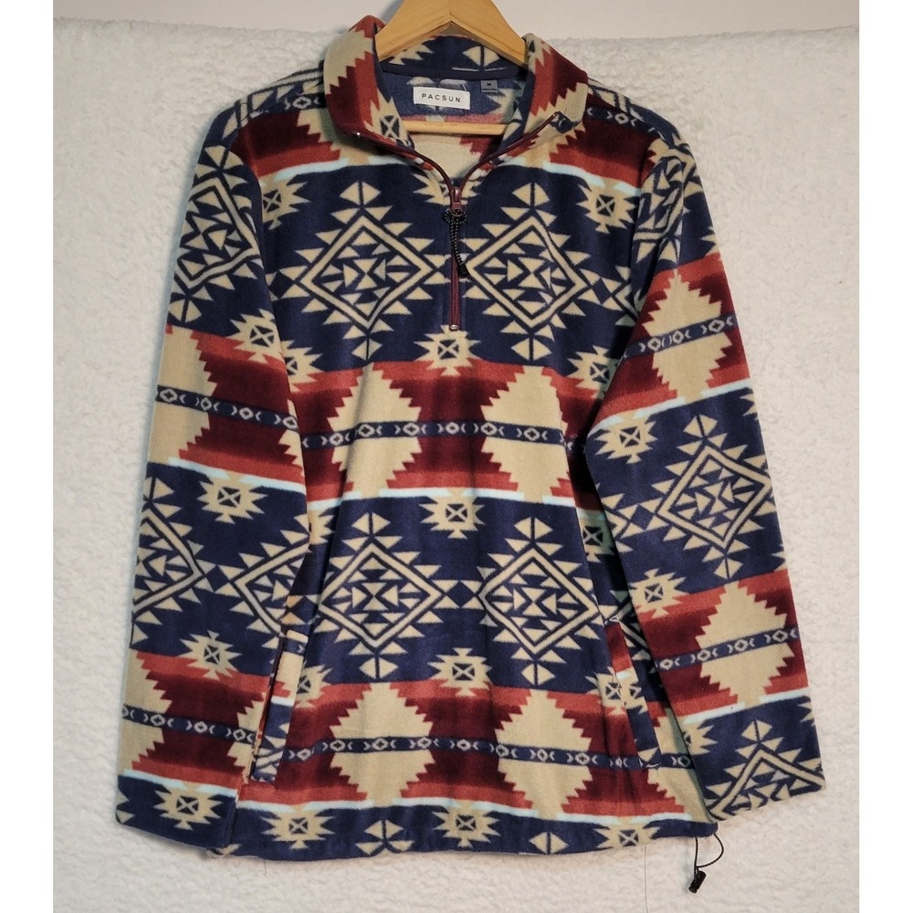 Pacsun Mens Sweatshirt Size‎ M Pullover Aztec 1/4 Zip Fleece Southwest 1383